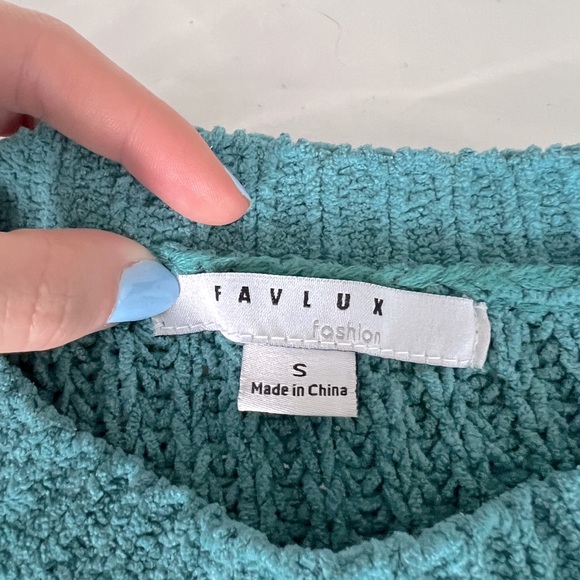 Turquoise Cropped Knit Sweater Favlux - Picture 3 of 3
